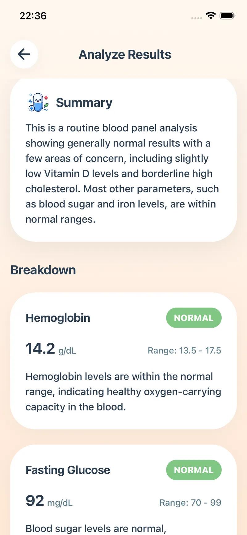 Doso AI explanation of blood test results