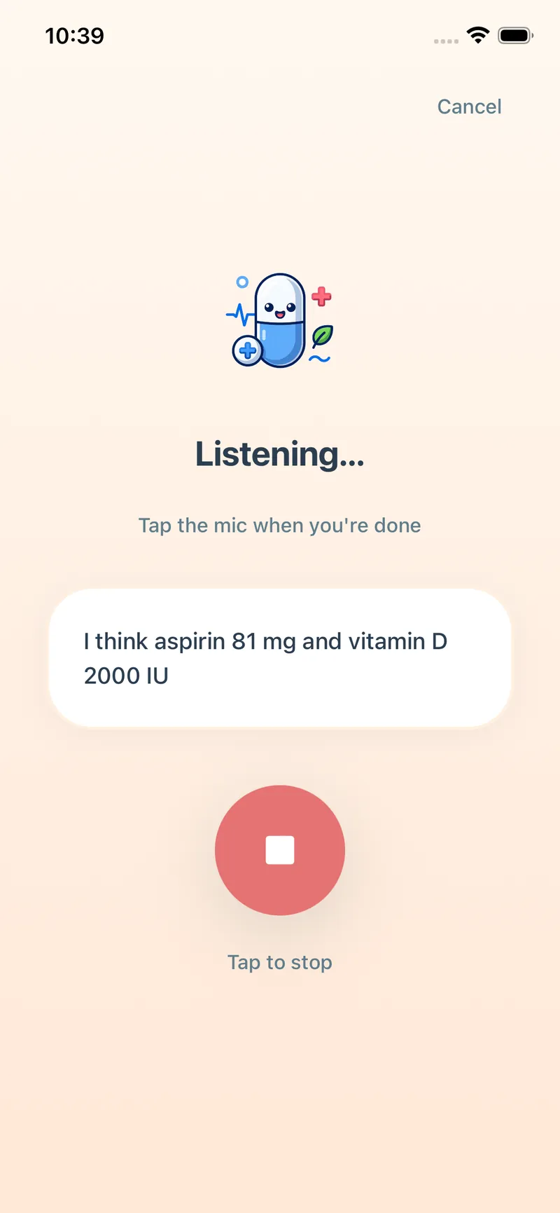 Doso voice input for adding medications