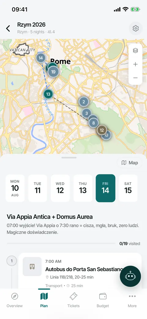 Trailo itinerary map interface